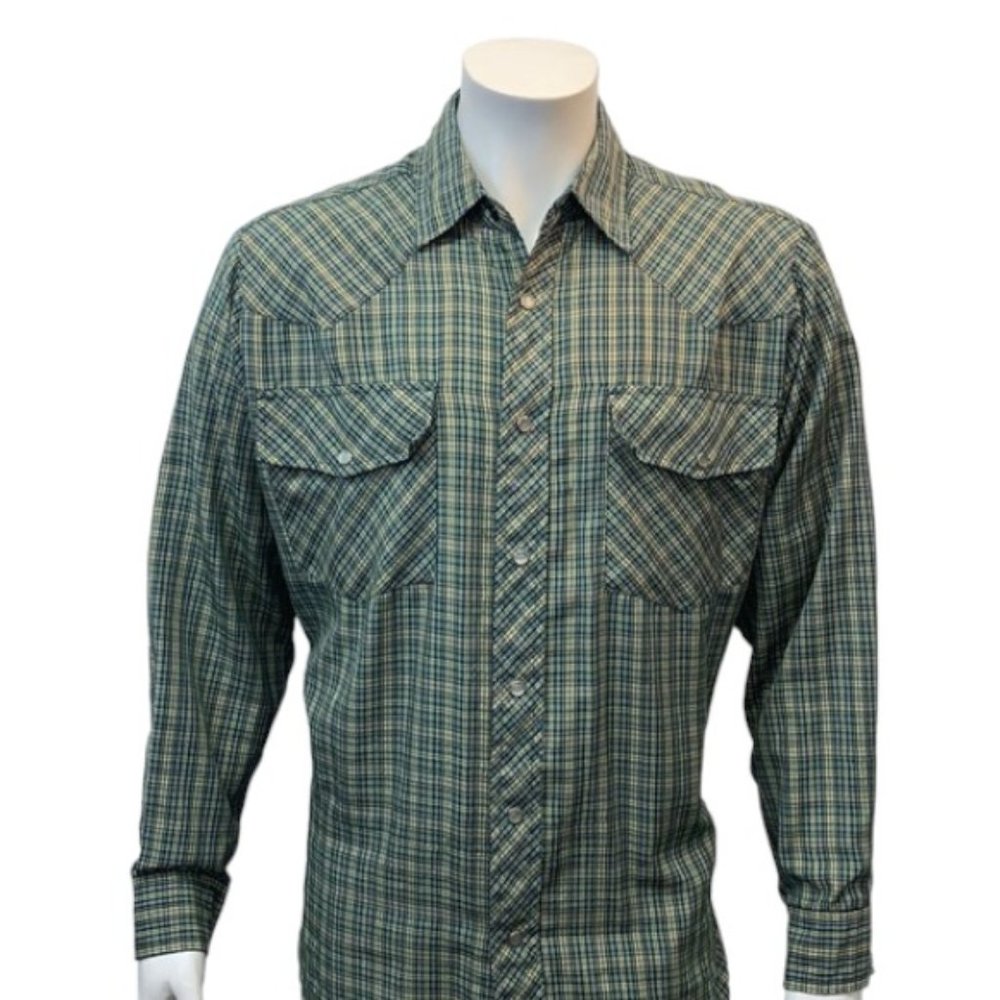 Haband Green Plaid Western Cowboy Pearl Snap Shirt